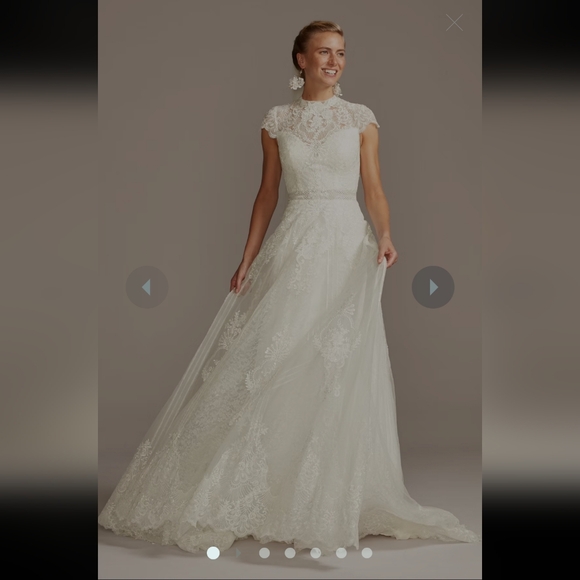 MELISSA SWEET Embroidered Illusion Mock Neck Wedding Dress - Picture 3 of 7